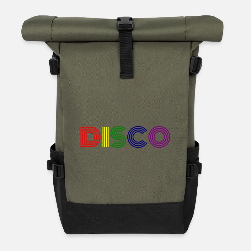 Disco Neon Streifen Retro - Rolltop Rucksack - Olive/Schwarz