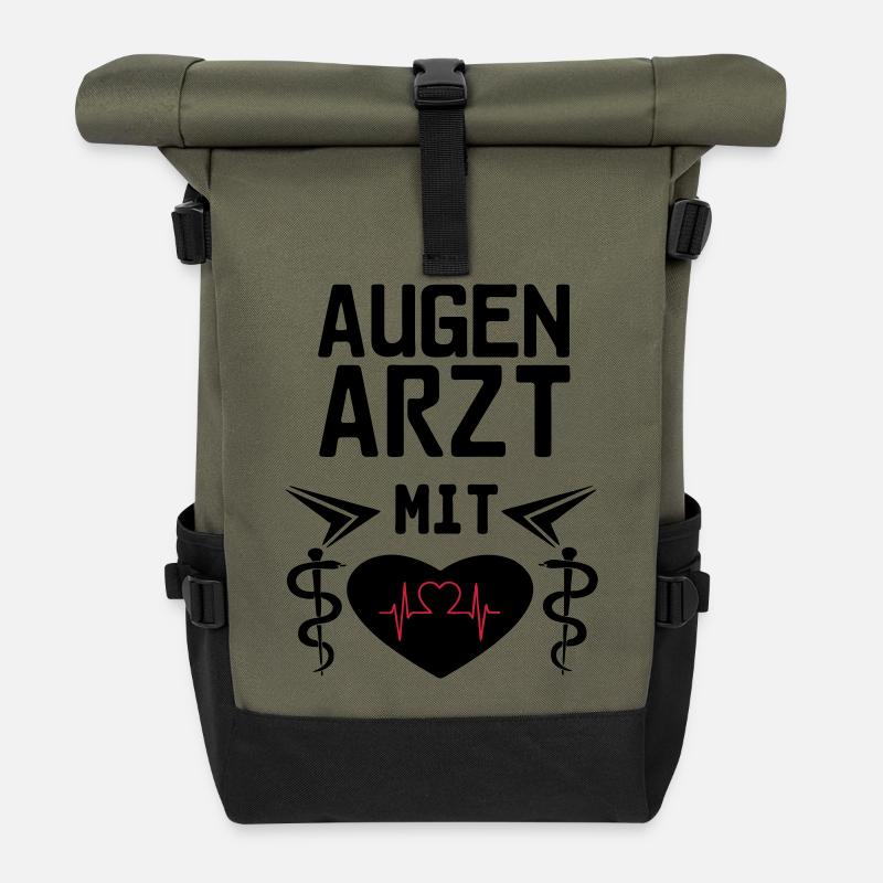 Augenarzt mit Herz Geschenk - Rolltop Rucksack - Olive/Schwarz