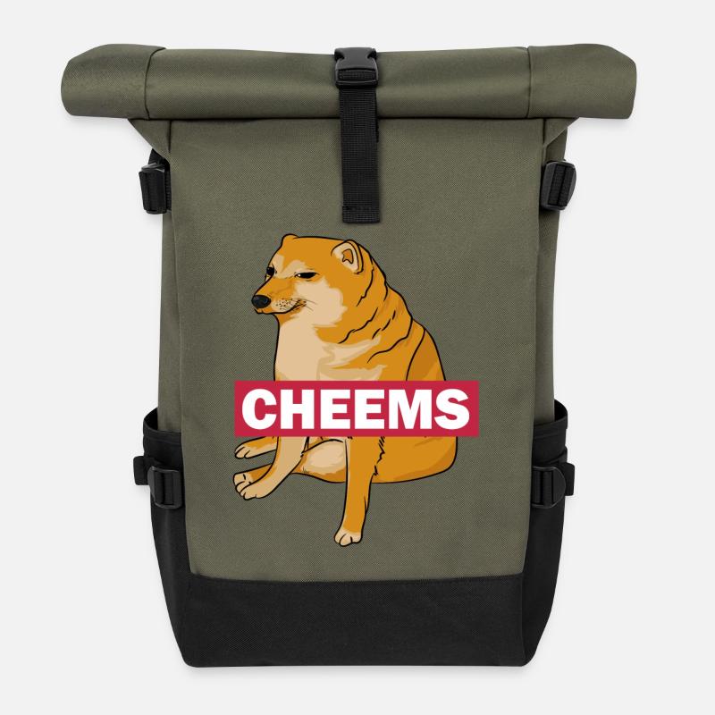 Meme Hund Cheems - Rolltop Rucksack - Olive/Schwarz