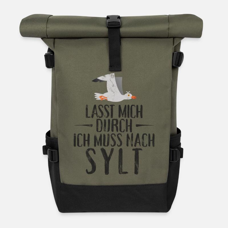 Lasst mich durch ich muss nach Sylt Möwe - Rolltop Rucksack - Olive/Schwarz