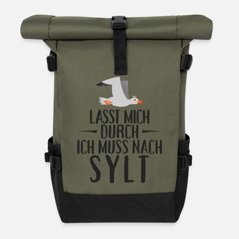 Lasst mich durch ich muss nach Sylt Möwe - Rolltop Rucksack - Olive/Schwarz
