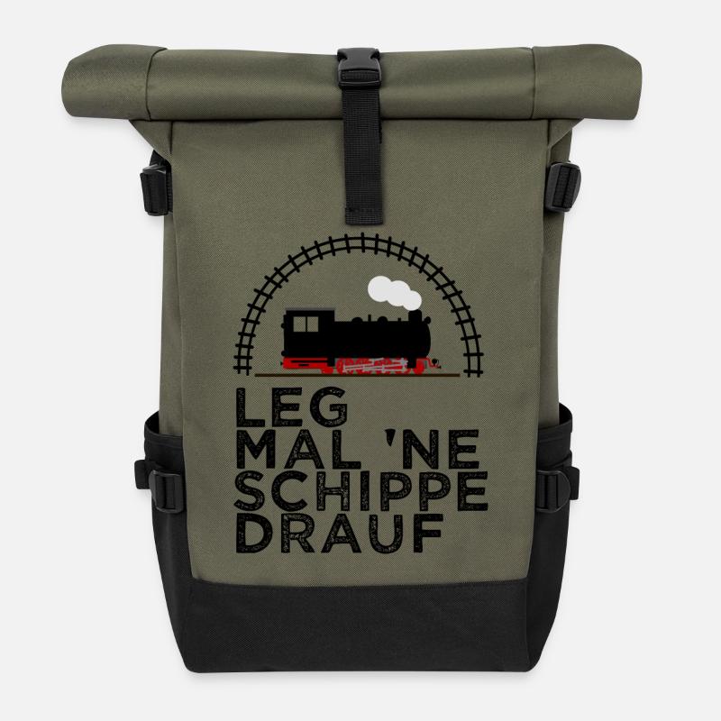 Dampflok Schiene Schippe drauf Kohle - Rolltop Rucksack - Olive/Schwarz