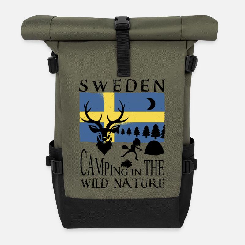 Camping in Schweden - Rolltop Rucksack - Olive/Schwarz
