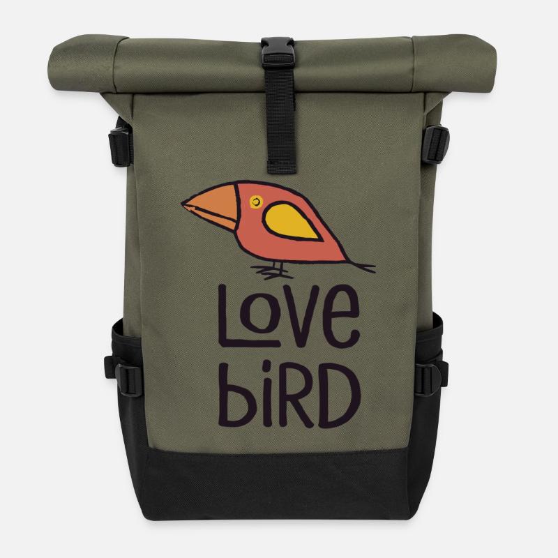 Love Bird Red - Roll Top Backpack - olive/black