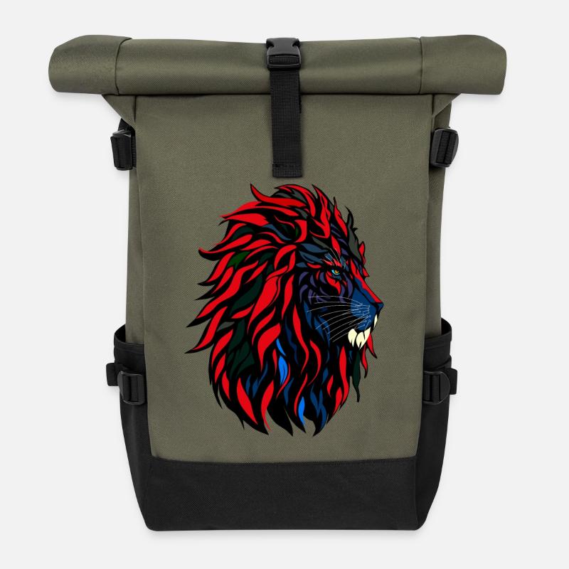 Lionhead - Löwenkopf - Rolltop Rucksack - Olive/Schwarz