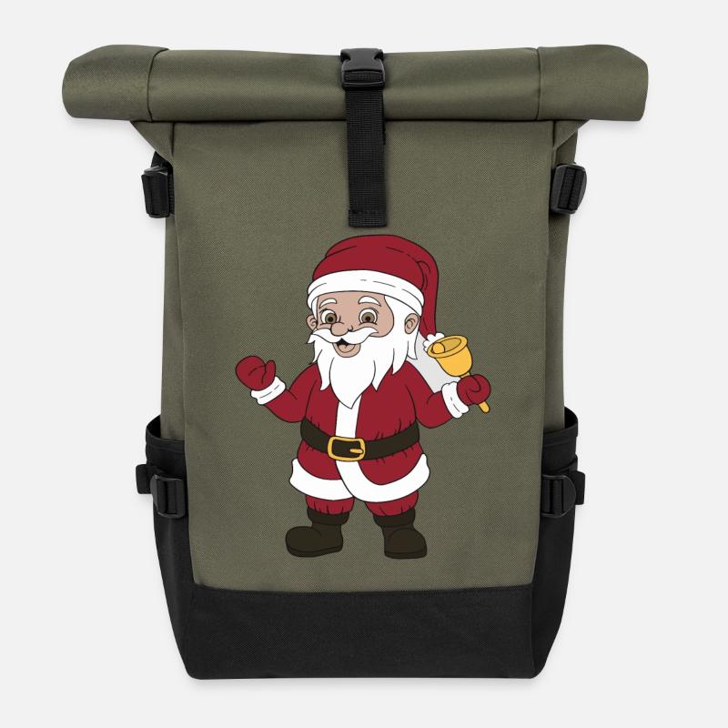 Santa Claus Tshirt Gift Boy Toddler Humor Christmas - Roll Top Backpack - olive/black