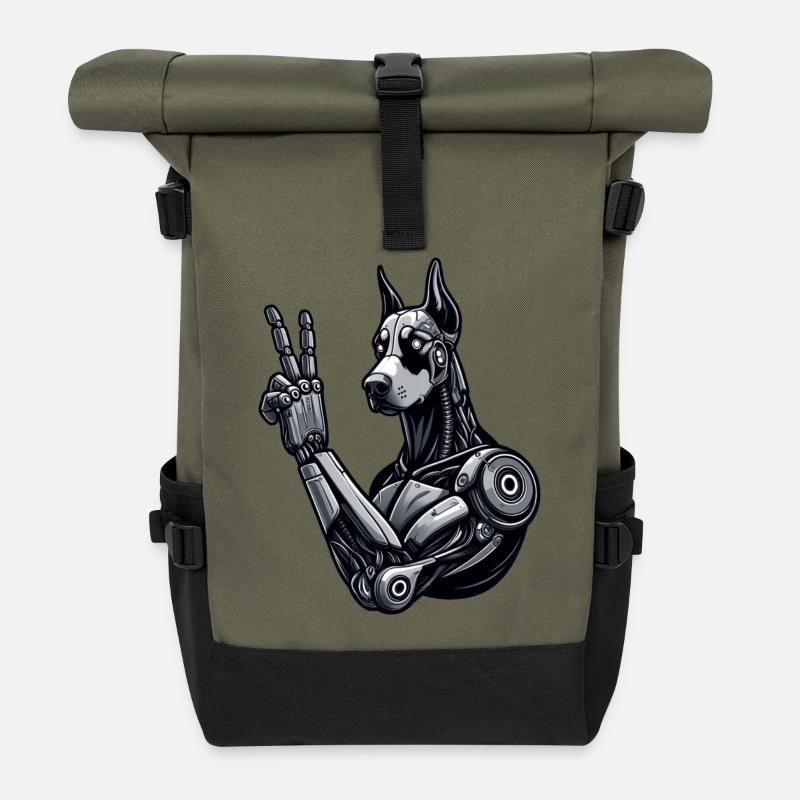 Doberman Robot Cyborg signe de paix - Sac à dos roll top - olive/noir