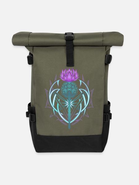 Distel Schild Celtic Knots Thistle Lover - Rolltop Rucksack - Olive/Schwarz