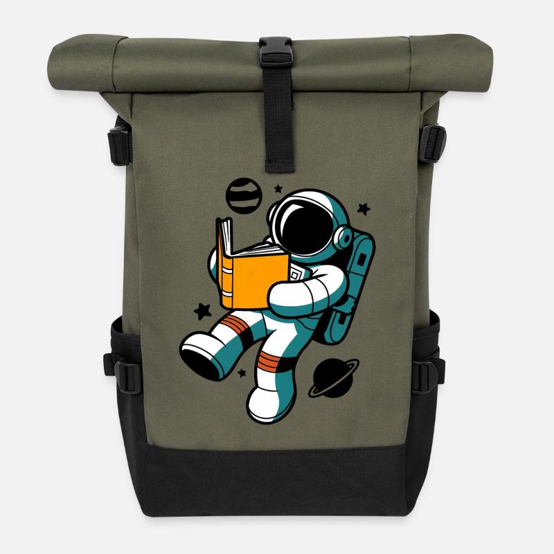 Lesender Astronaut: Lernen in der Schwerelosigkeit - Rolltop Rucksack - Olive/Schwarz