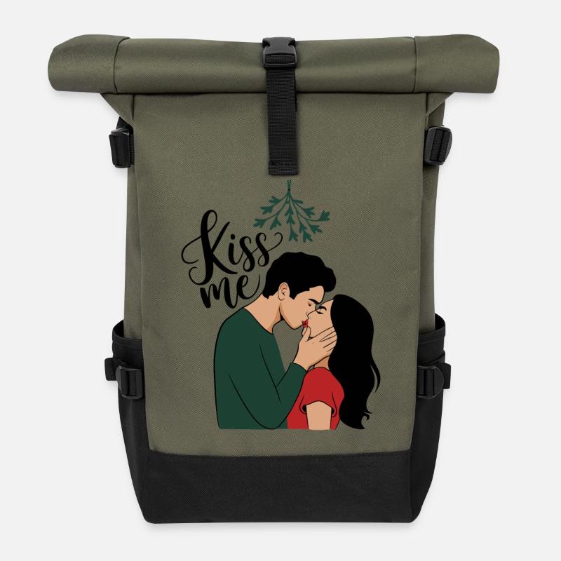Kiss Me Under the Mistletoe - Roll Top Backpack - olive/black