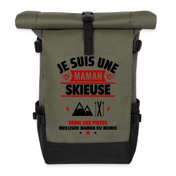 Je suis une maman skieuse, cadeau fête des mères - Sac à dos roll top - olive/noir - Devant
