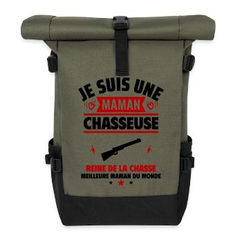Je suis une maman chasseuse, cadeau fête des mères - Sac à dos roll top - olive/noir - Devant