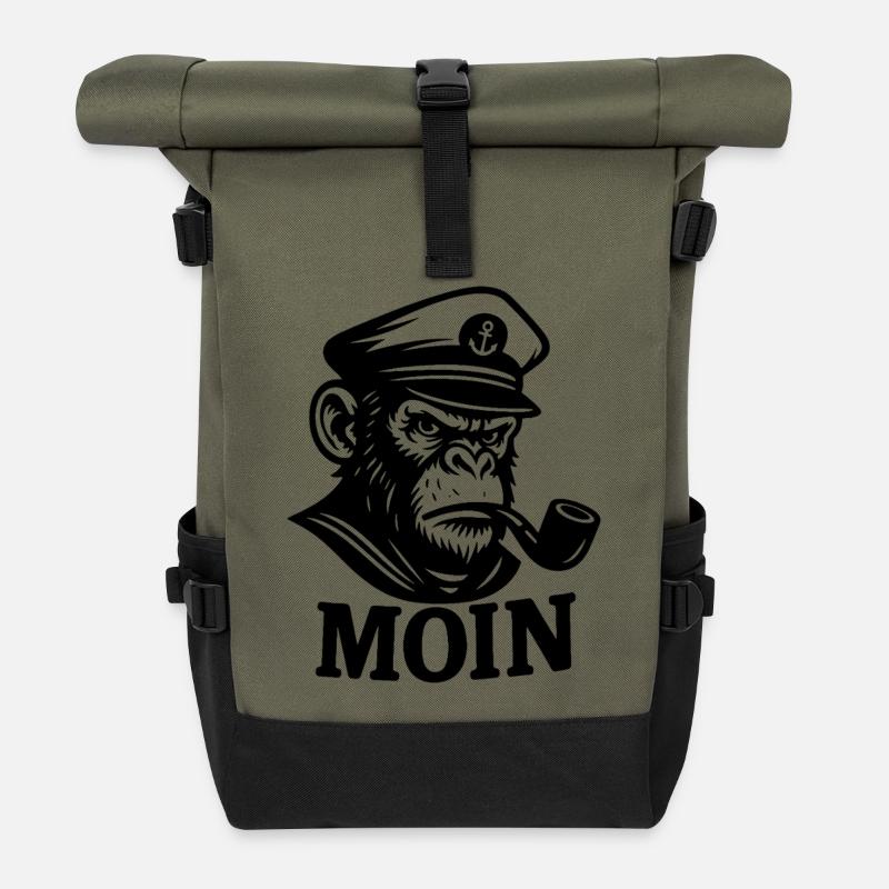 Captain Monkey with Whistle MOIN Design - Roll Top Backpack - olive/black