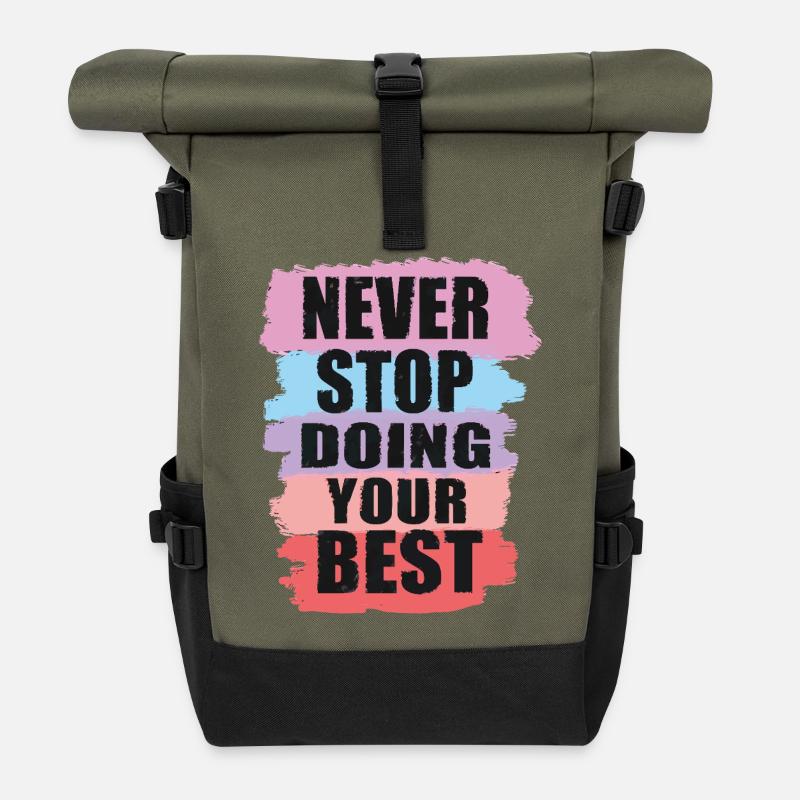 Motivierendes Design mit Farbblock-Textgestaltung - Rolltop Rucksack - Olive/Schwarz