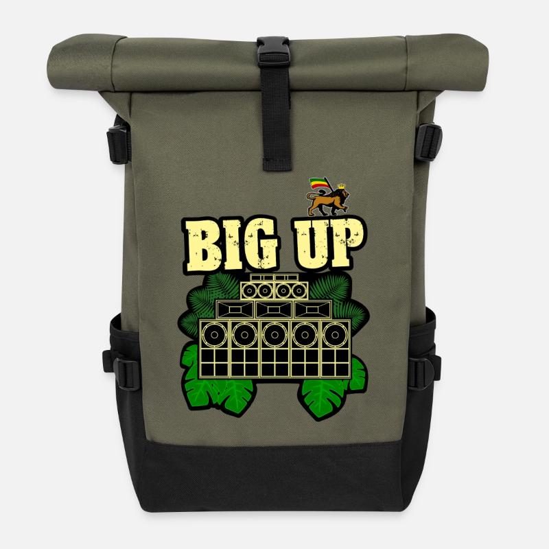 Reggae Big Up Soundsystem - Roll Top Backpack - olive/black
