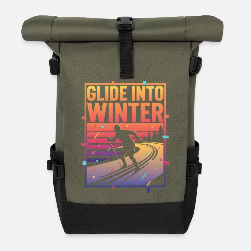 Langlauf Glide Into Winter Neon Retro - Rolltop Rucksack - Olive/Schwarz