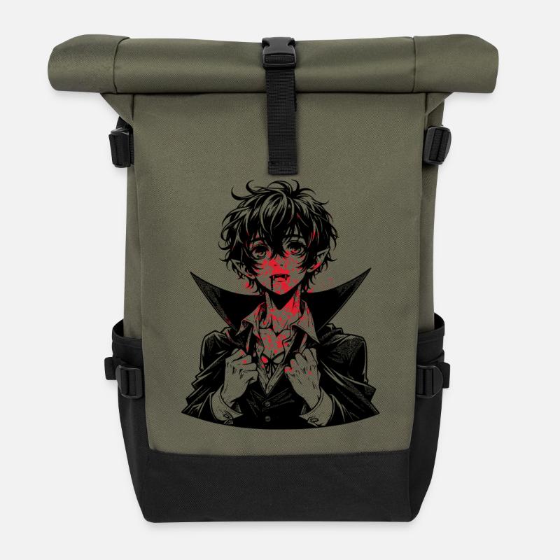 Roter Splatter Porträt - Rolltop Rucksack - Olive/Schwarz