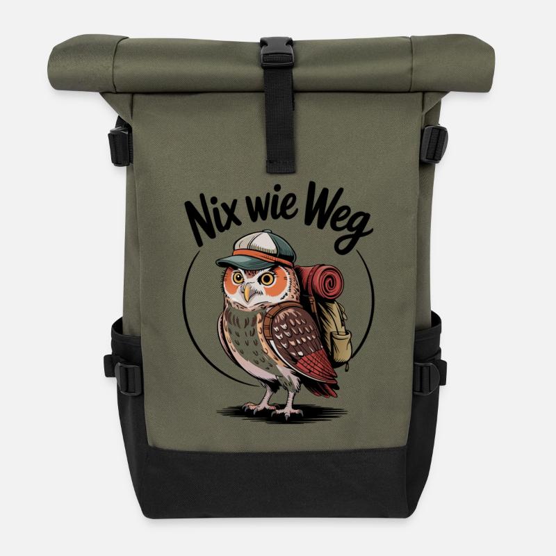 Waldabenteuer Eule mit Rucksack - Rolltop Rucksack - Olive/Schwarz