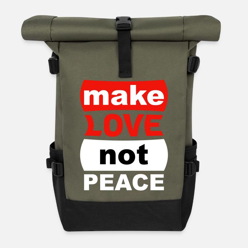 Make Love Not Peace - Rolltop Rucksack - Olive/Schwarz