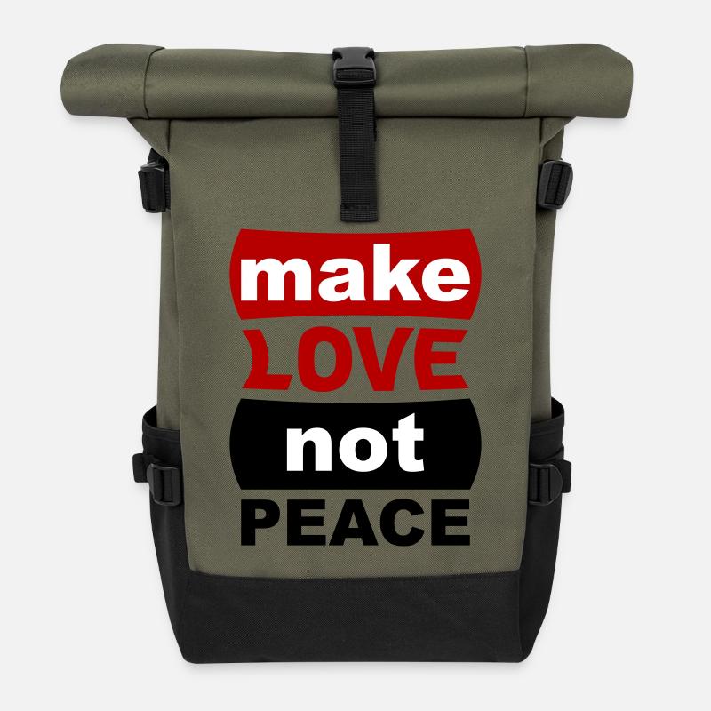 Fais l’amour, pas la paix - Sac à dos roll top - olive/noir