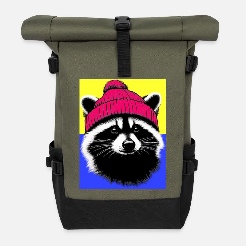 Raccoon - Roll Top Backpack - olive/black