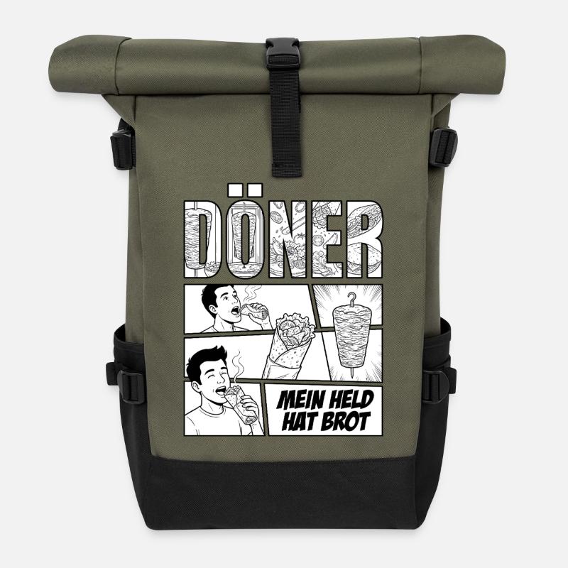 Döner Held – Comic - Rolltop Rucksack - Olive/Schwarz