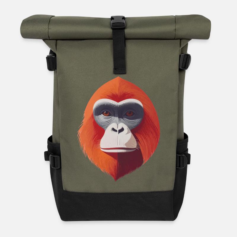 Orangutan Art Portrait - Roll Top Backpack - olive/black