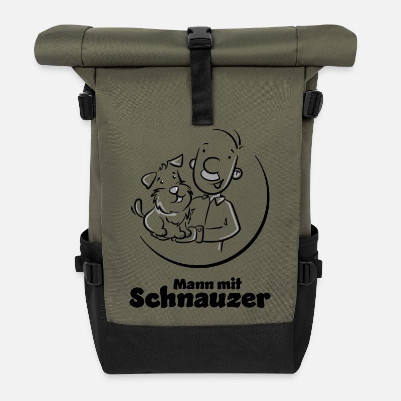 Mann mit Schnauzer (Oberlippenbart) - Rolltop Rucksack - Olive/Schwarz
