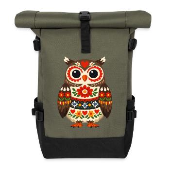 Colorful Owl in Folk Style - Roll Top Backpack - olive/black - Front
