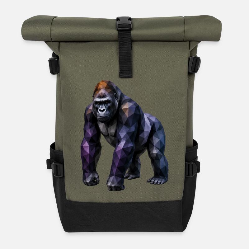 Polygone Gorille – Géométrie colorée - Sac à dos roll top - olive/noir