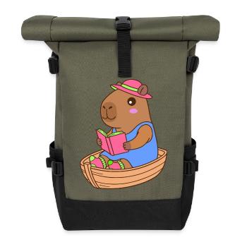 Reading Capybara in a Rowboat - Summer Design - Roll Top Backpack - olive/black - Front