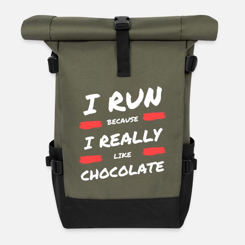Je cours parce que j’aime beaucoup le chocolat - Sac à dos roll top - olive/noir