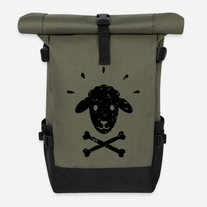 Jolly Roger Schaf – Schwarzes -Schaf – Mäh! - Rolltop Rucksack - Olive/Schwarz