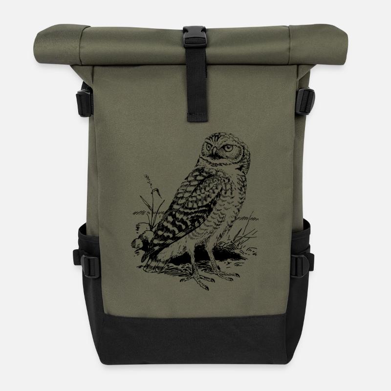 Eule / Kauz - Rolltop Rucksack - Olive/Schwarz