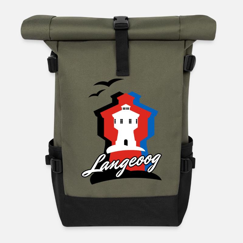 Langeoog Style mit Wasserturm - Rolltop Rucksack - Olive/Schwarz