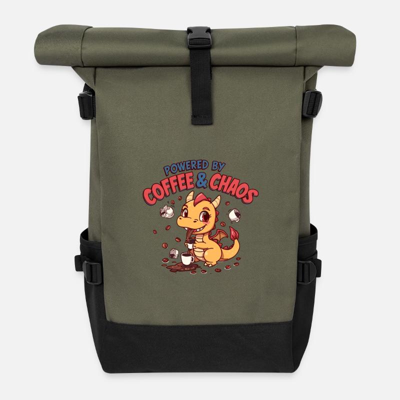 Dragon Café Chaos - Roll Top Backpack - olive/black