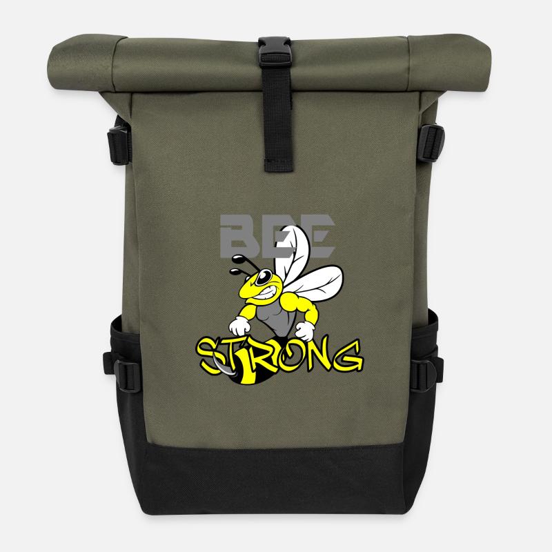 BEE STRONG Biene - Roll Top Backpack - olive/black