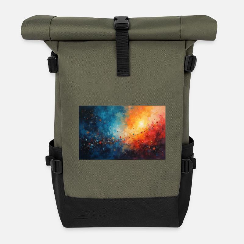 Aube Cosmic Abstract Splash - Sac à dos roll top - olive/noir
