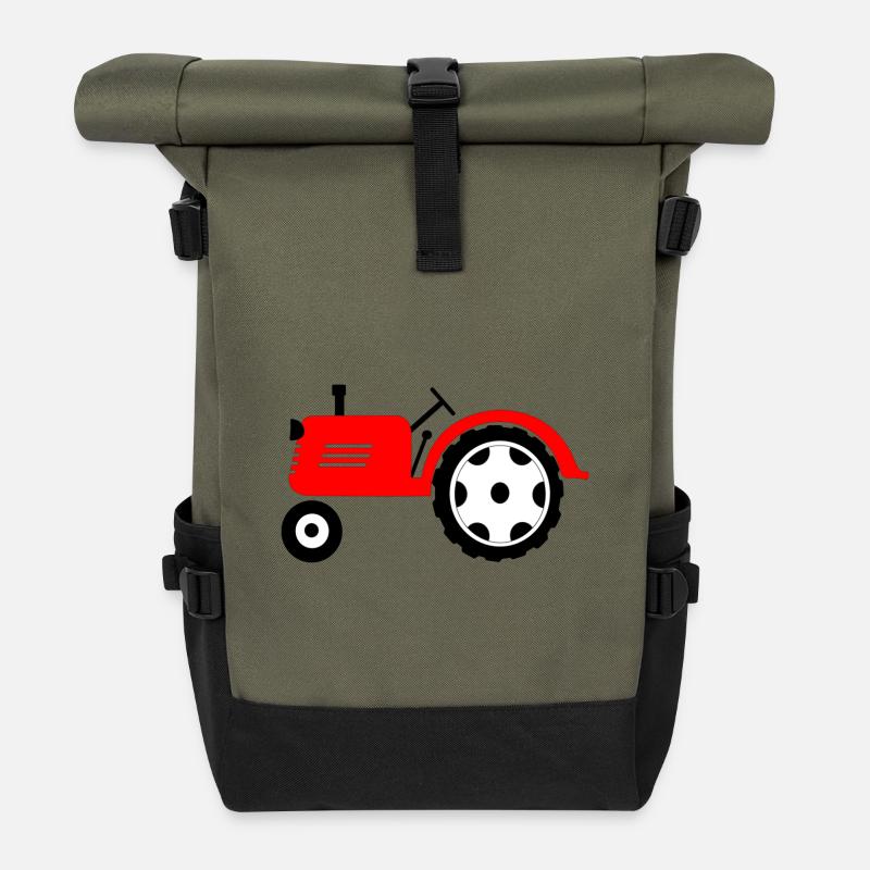 Ackerschlepper rote Landmaschine - Rolltop Rucksack - Olive/Schwarz
