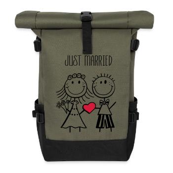 Just Married Brautpaar - Hochzeit - Geschenk - Rolltop Rucksack - Olive/Schwarz - Vorne