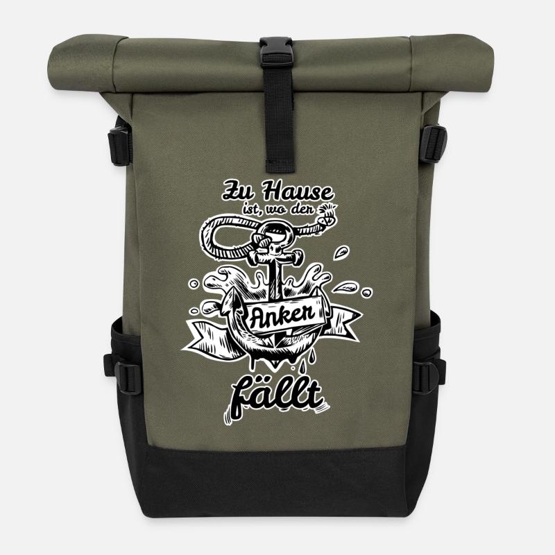 Anker Zuhause Motiv - Rolltop Rucksack - Olive/Schwarz