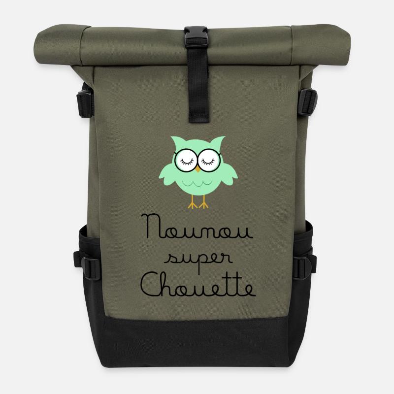 Nounou super chouette - Sac à dos roll top - olive/noir