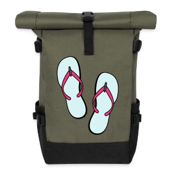 flip flops sommer beach strand party - Rolltop Rucksack - Olive/Schwarz - Vorne