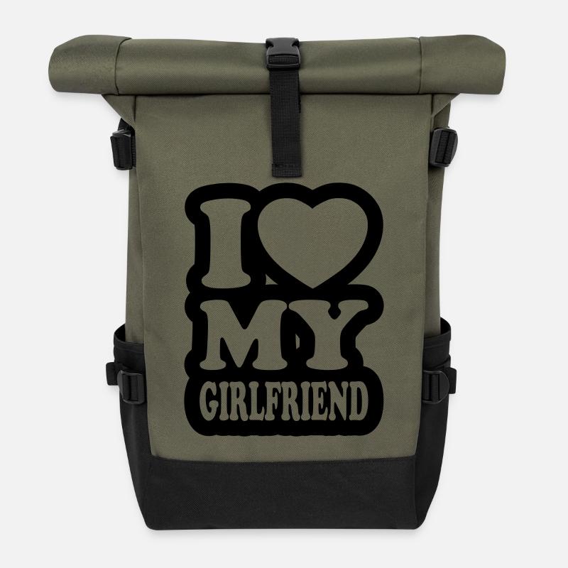 I love my girlfriend - Roll Top Backpack - olive/black