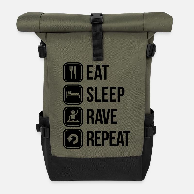eat sleep rave repeat - Roll Top Backpack - olive/black