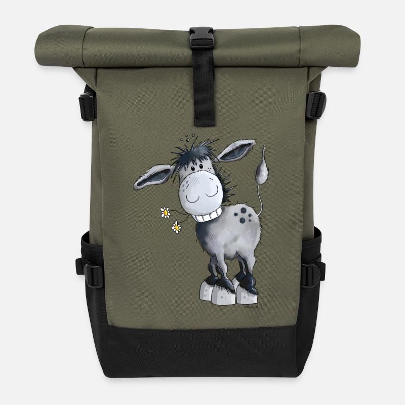 Knuffiger Esel - Rolltop Rucksack - Olive/Schwarz