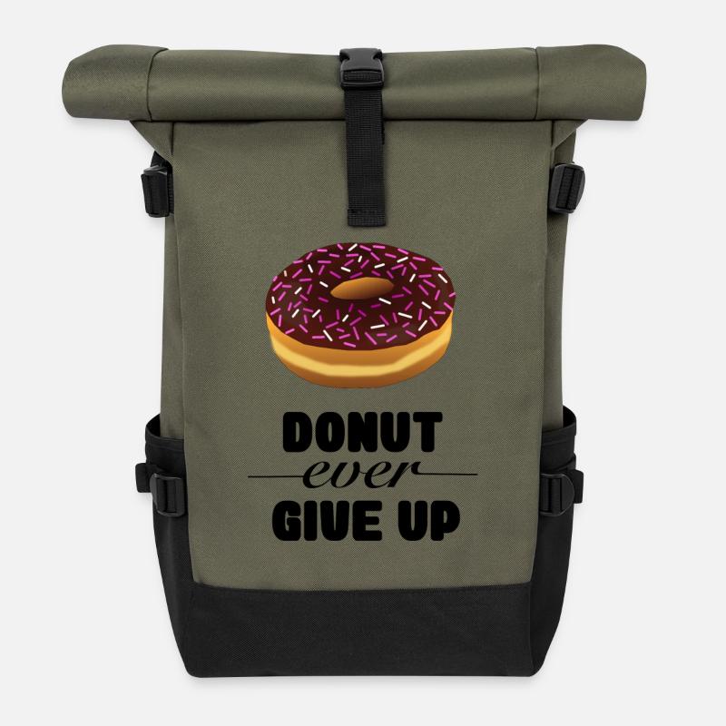 Bild Donut mit Text Donut jemals aufgeben * - Rolltop Rucksack - Olive/Schwarz