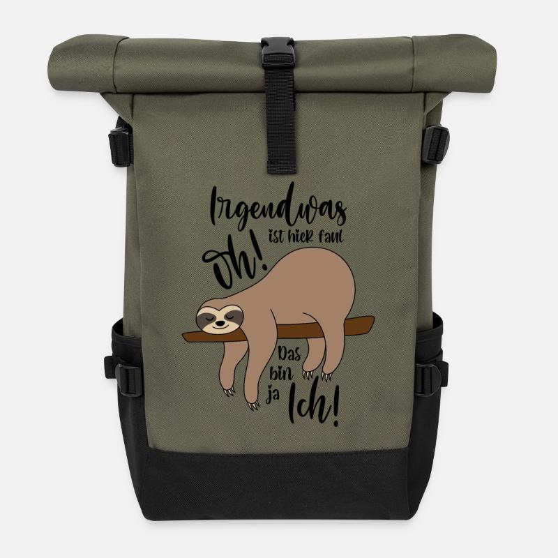 Faultier Irgendwas ist hier faul - Rolltop Rucksack - Olive/Schwarz