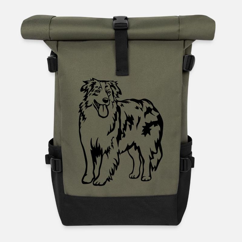 Australian Shepherd - Rolltop Rucksack - Olive/Schwarz