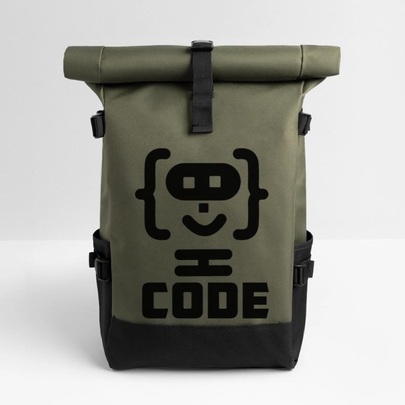 Hacker-Programmierer-Code-Logo mit Text CODE Rolltop Rucksack